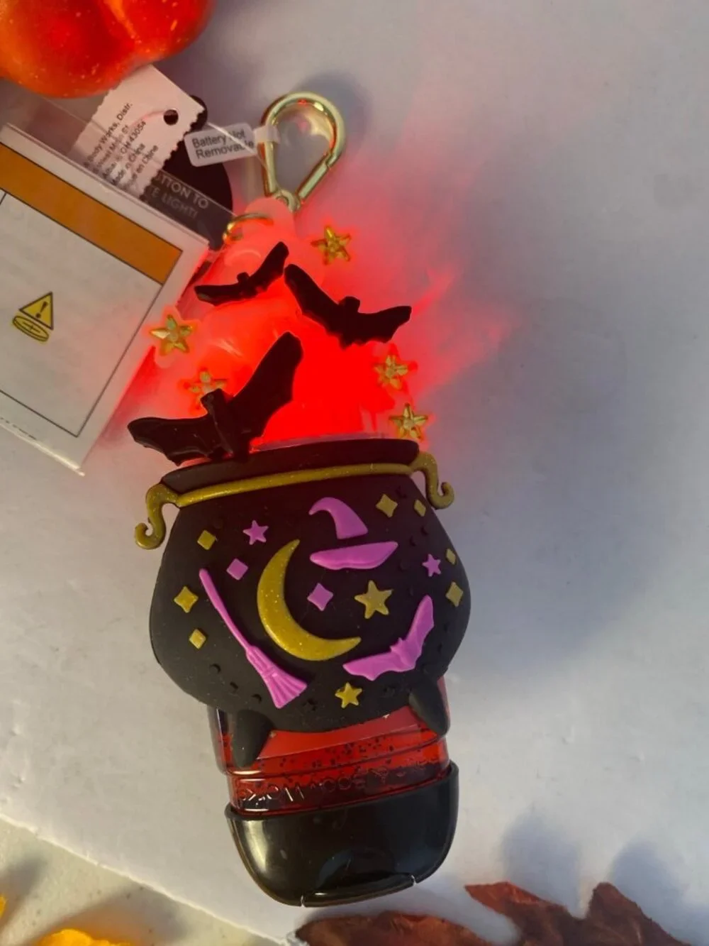 Halloween Light Up Cauldron Pocket Bac Holder & “Vampire Blood” Sanitizer New